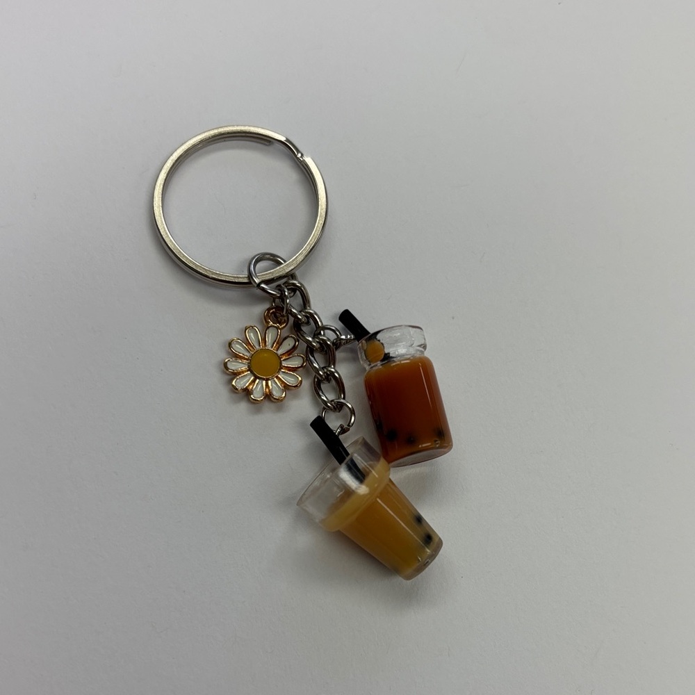 Bubble Tea Keychain with Flower Charm
